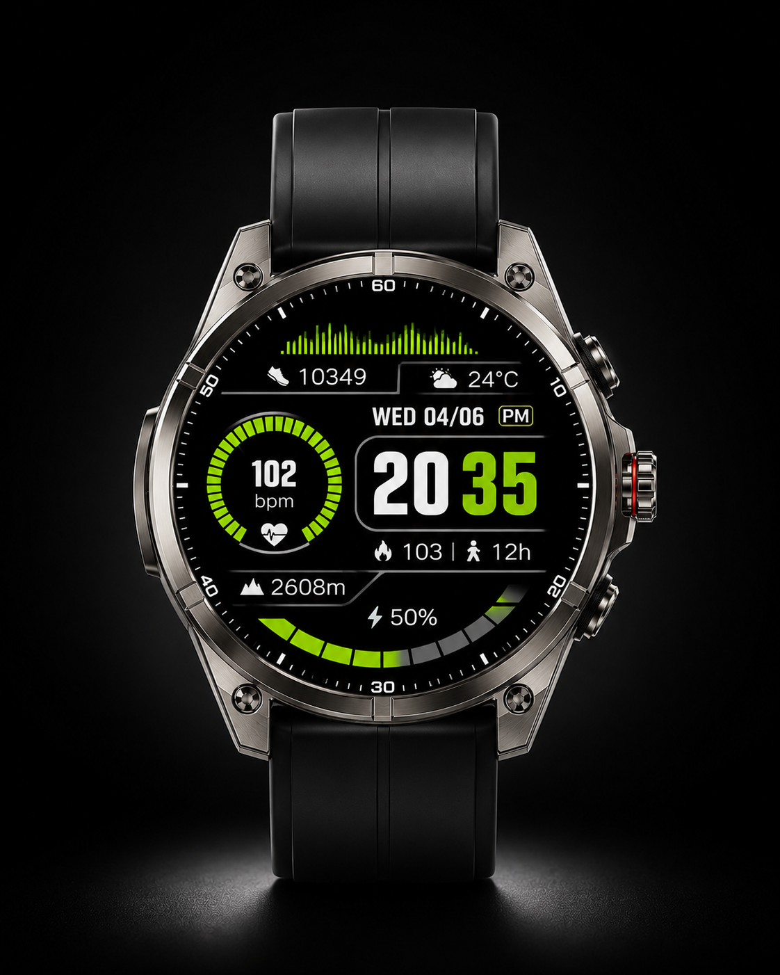 ZE Pro 3 Smartwatch with a black strap on a dark background