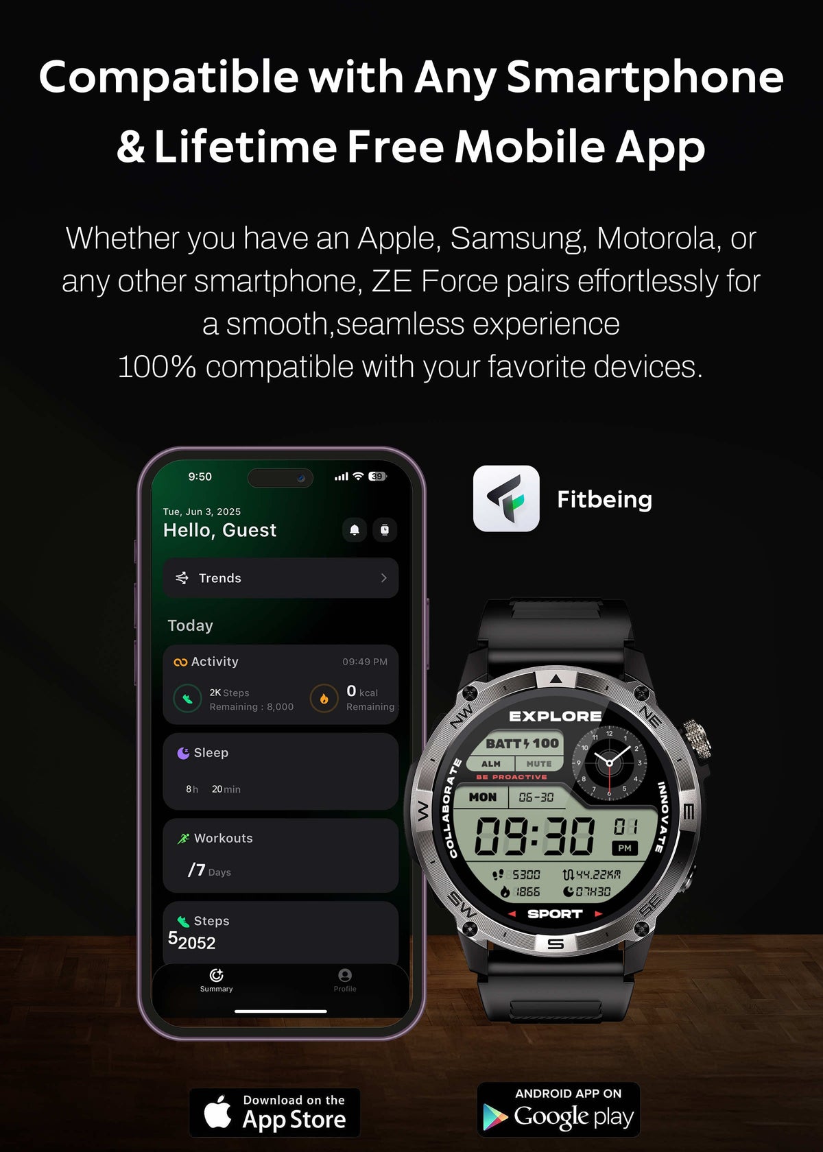 ZE™ Force Smartwatch | AMOLED Always On Display, Satellite GPS, Monitor Stress