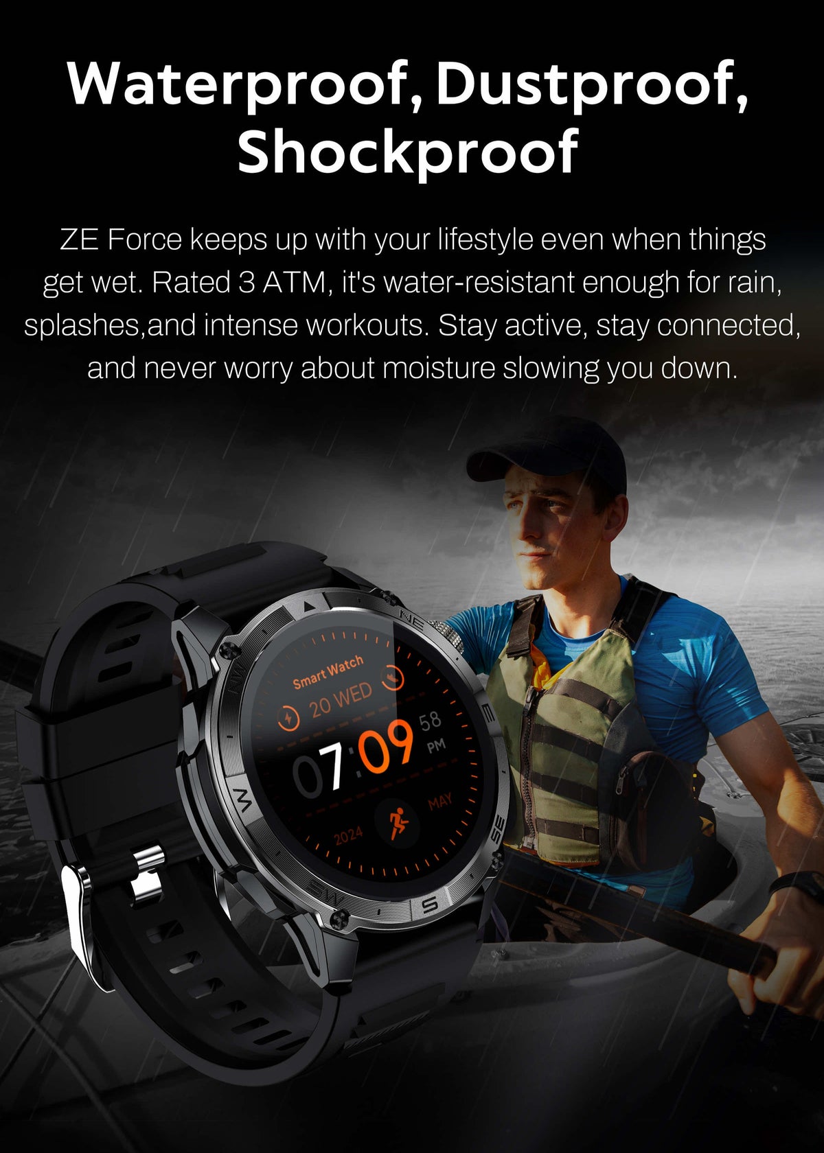 ZE™ Force Smartwatch | AMOLED Always On Display, Satellite GPS, Monitor Stress