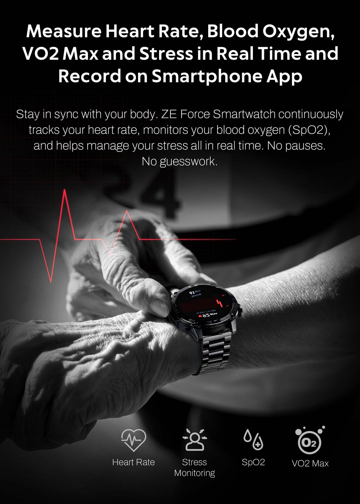 ZE™ Force Smartwatch | AMOLED Always On Display, Satellite GPS, Monitor Stress