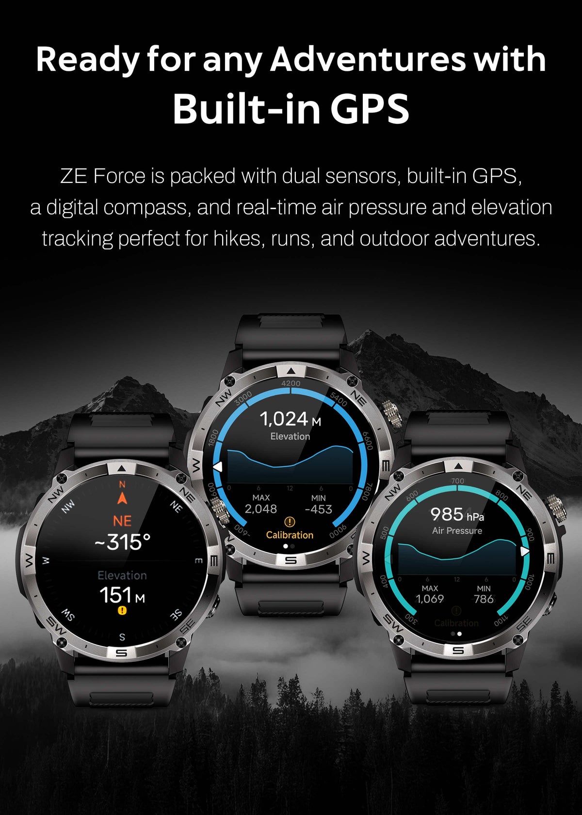ZE™ Force Smartwatch | AMOLED Always On Display, Satellite GPS, Monitor Stress